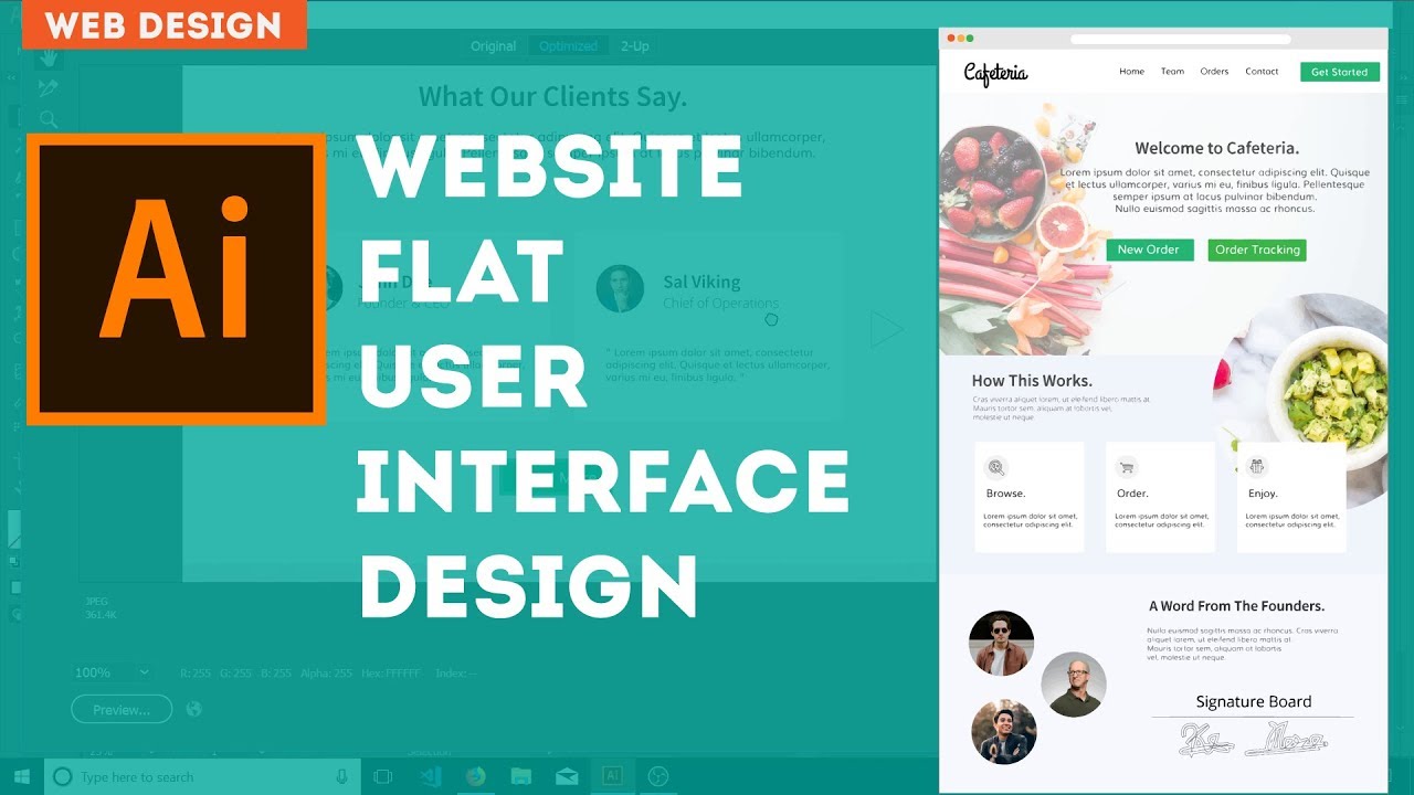 [Web Design] Site Flat UI Design –  Food/Cafeteria Website UI Illustrator Walkthrough/Tutorial