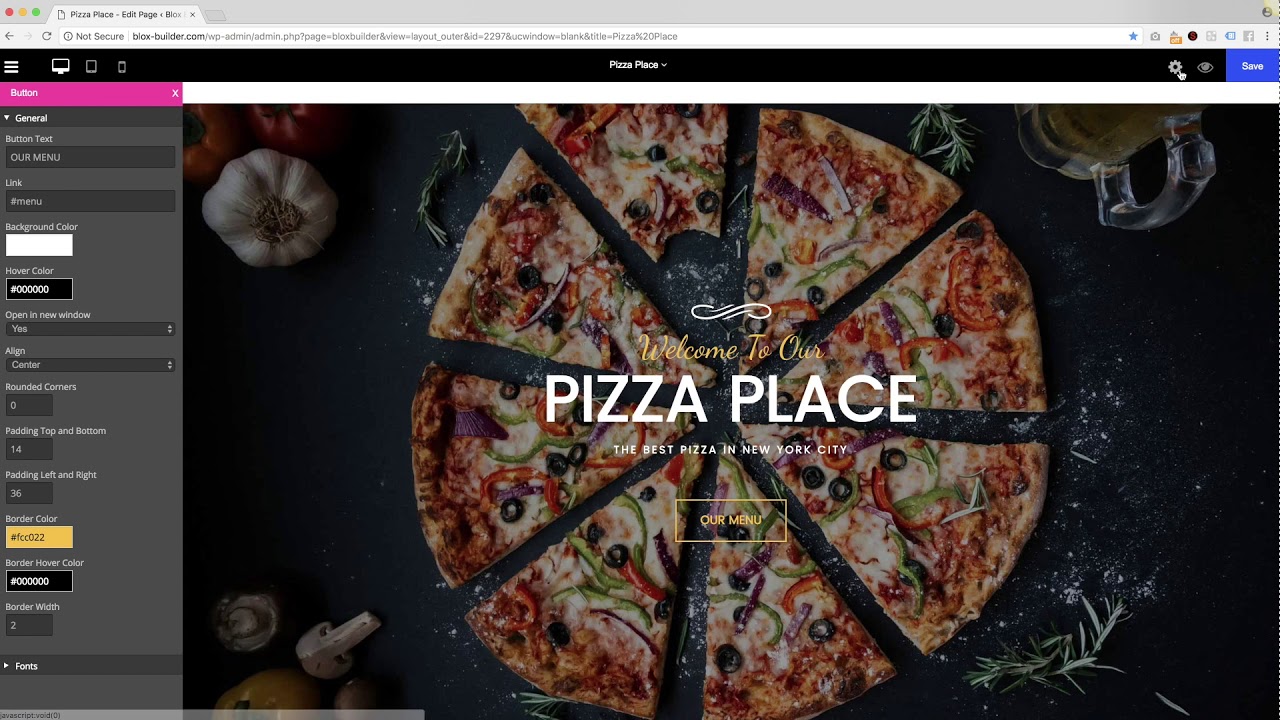 Speed Web Design for Pizza Place with Blox Page Builder for WordPress