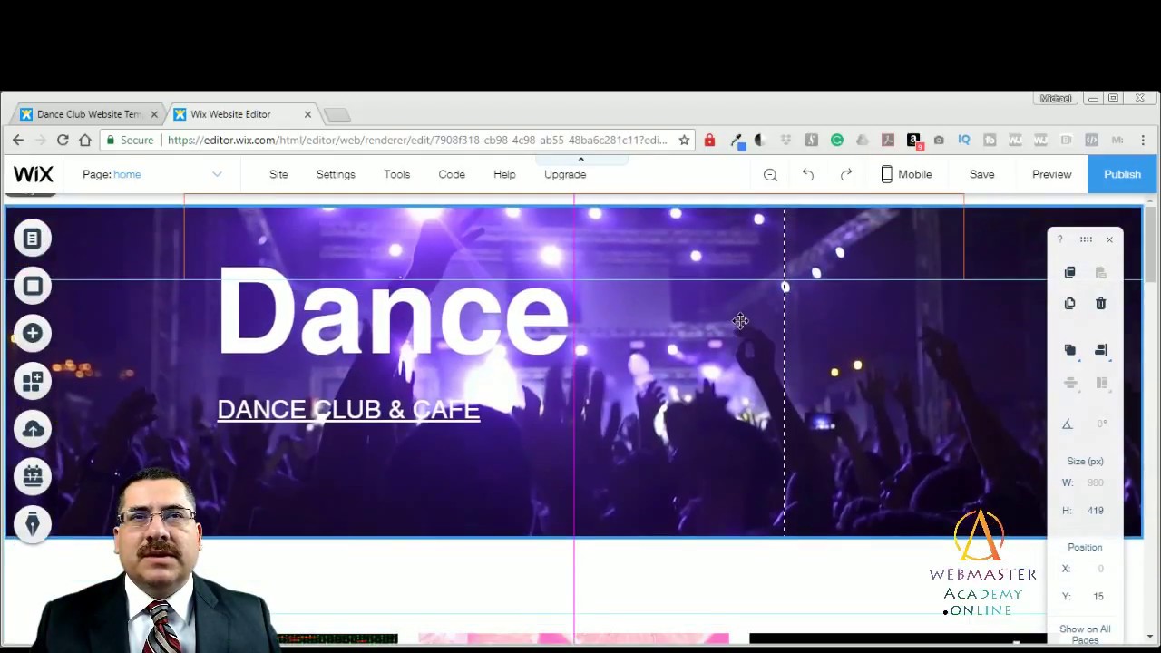 Dance Club Template from Wix – Web Design – Tutorial
